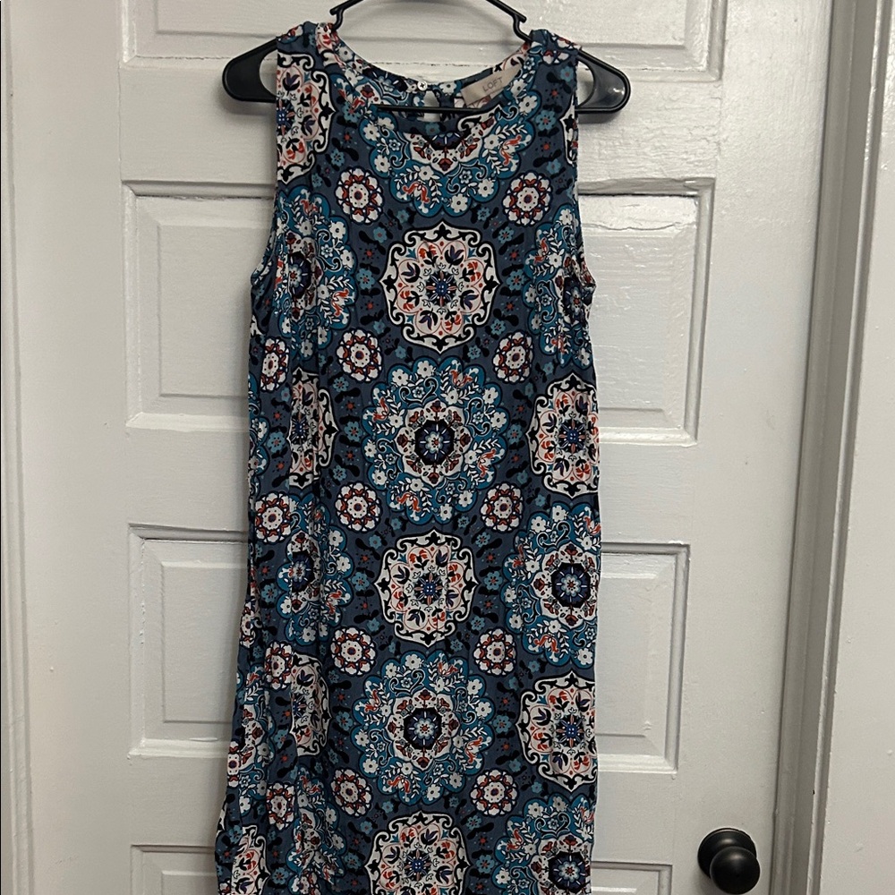 LOFT Teal and White Patterned Midi Dress